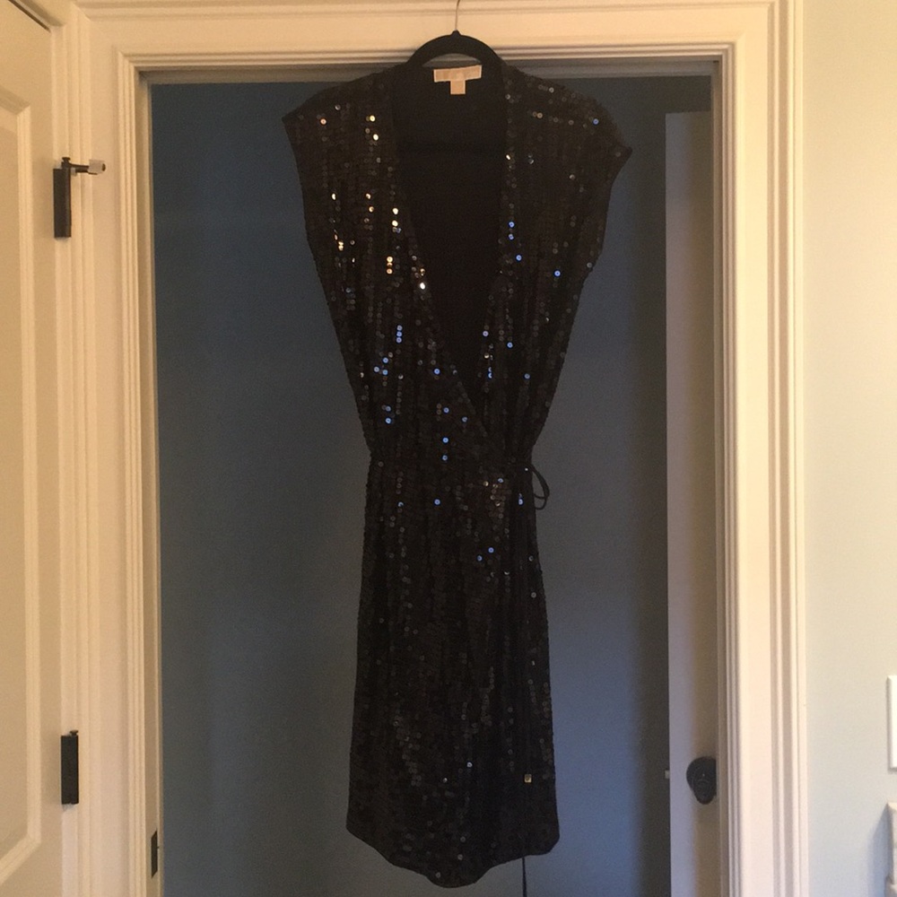 Michael Kors black sequined wrap dress